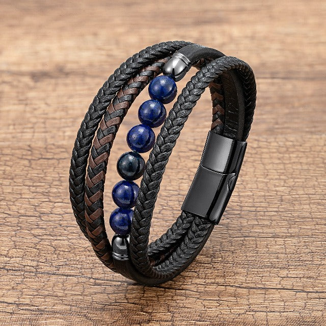 Bracelet en Cuir Lapis Lazuli