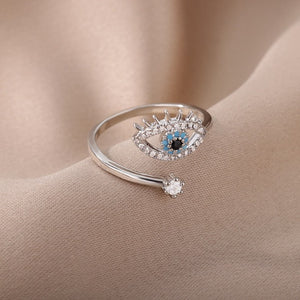 Bague Diamant contre le Mauvais Oeil Bleu Grec Turc Matiasma Mataki