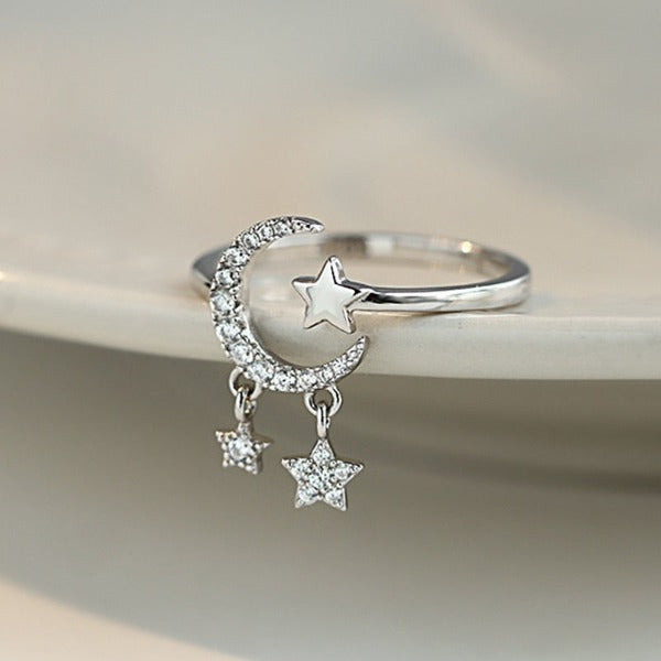 Bague Lune et Etoile Femme Anneau Astres