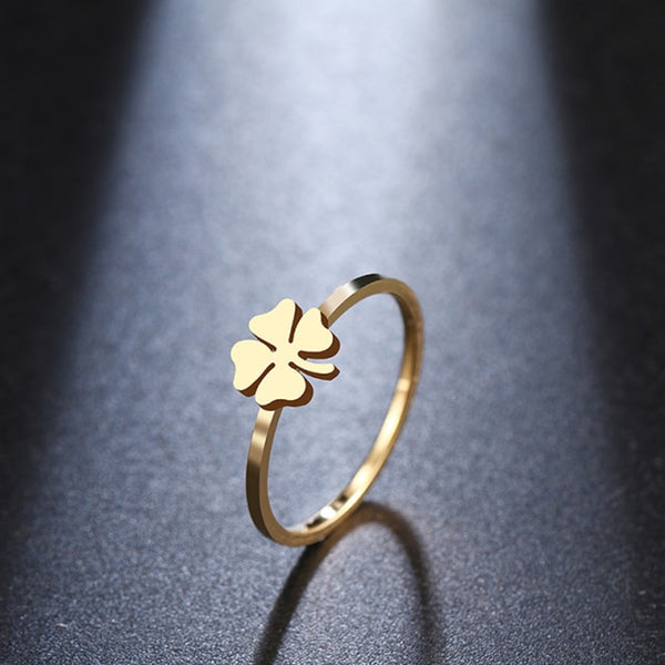 Bague Trèfle 4 Feuilles Femme – Acier Inoxydable Plaqué Or – Taille 54 (USA 7) – Neuf