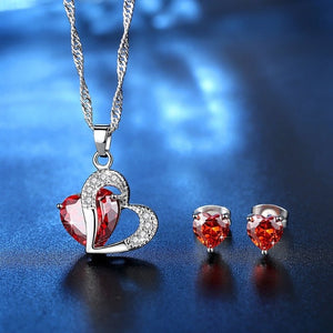 Bijoux Coeur Collier et Boucles d'Oreilles rouge