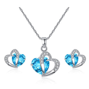 Bijoux Coeur Collier et Boucles d'Oreilles bleu