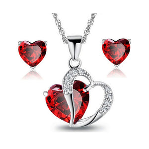 Bijoux Coeur Collier et Boucles d'Oreilles rouge