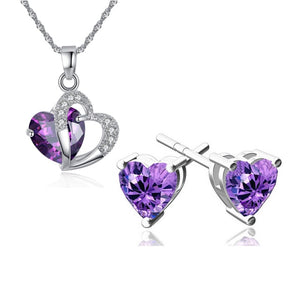 Bijoux Coeur Collier et Boucles d'Oreilles violet