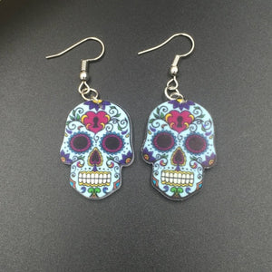 Boucles d'Oreille Tête de Mort Mexicaine bleu