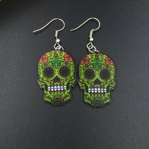 Boucles d'Oreille Tête de Mort Mexicaine vert