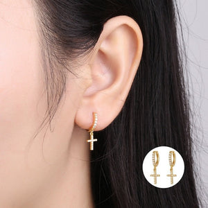 Boucles d'Oreilles avec Croix Or & Argent or