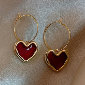 Boucles d'Oreilles Cœur Rouge pour Femme