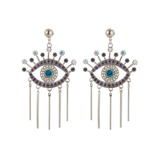 Boucles d'Oreilles Contre le Mauvais Oeil Bleu Grec Turc Mataki Matiasma style 1 argent