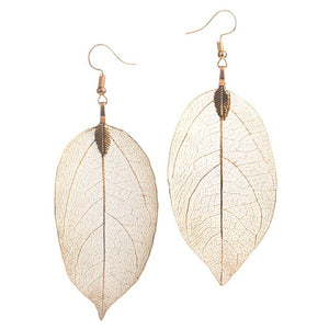 Boucles d'Oreilles Feuille Bohème beige