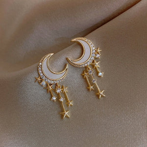 Boucles d'Oreilles Lune et Étoiles Or & Diamants