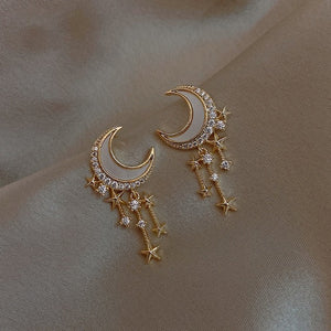 Boucles d'Oreilles Lune et Étoiles Or & Diamants