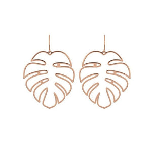 Boucles d'Oreilles Tropicales Feuille de Palmier or rose