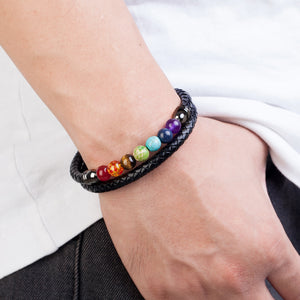 Bracelet 7 Chakras En Cuir Homme Femme