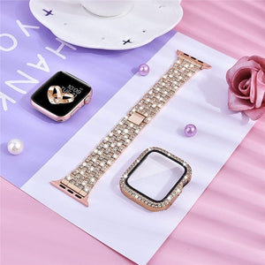 Bracelet Apple Watch avec Boîtier Diamants or rose