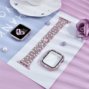 Bracelet Apple Watch avec Boîtier Diamants rose