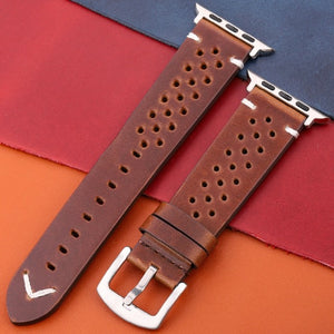 Bracelet Apple Watch en Cuir Véritable marron et argent