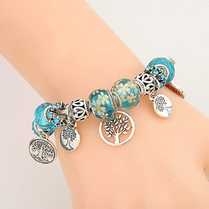 Bracelet Arbre de Vie Argent Femme bleu ciel