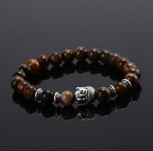 Bracelet Buddha Tête Argent Porte Bonheur brun