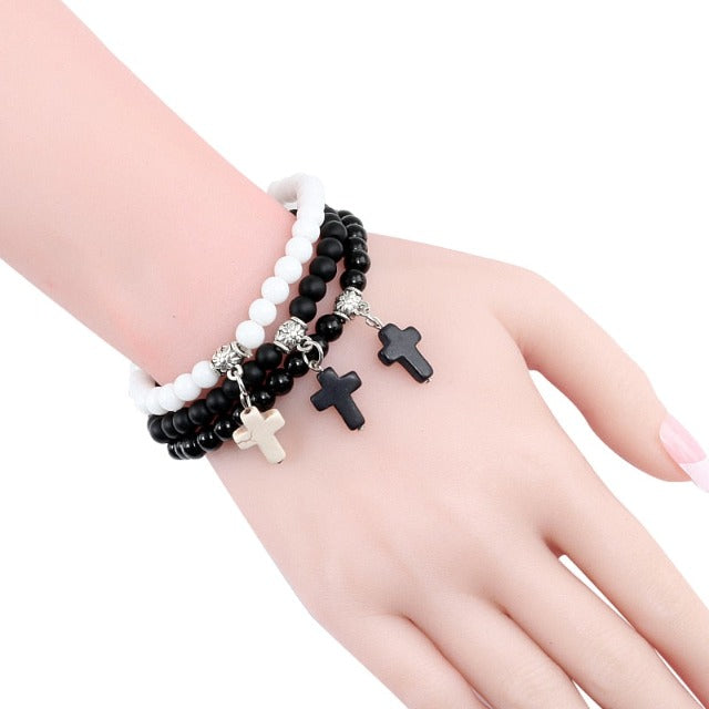 Pulsera de Perlas con Cruz 