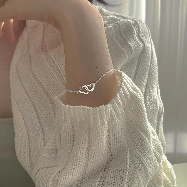 Pulsera Doble Corazón Amuleto de la Suerte 