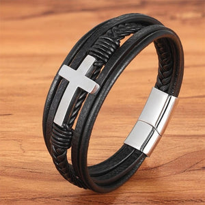 Bracelet en Cuir Croix pour Homme