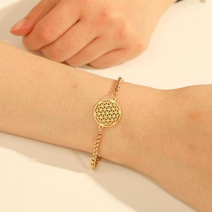 Bracelet Fleur de Vie Dawapara Mandala Gourmette or