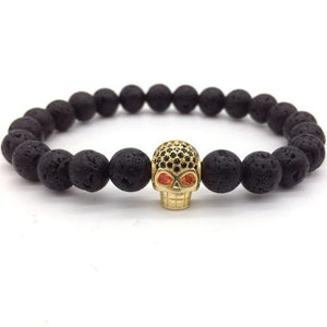 Pulseira Masculina de Pérolas com Caveira 