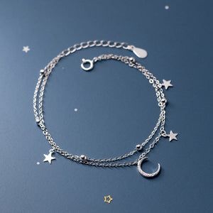 Bracelet Lune et Étoile Femme Gourmette en Argent