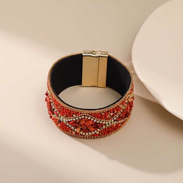 Brazalete de puño con piedra natural para mujer 