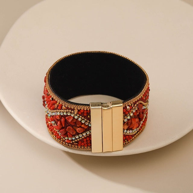 Brazalete de puño con piedra natural para mujer 