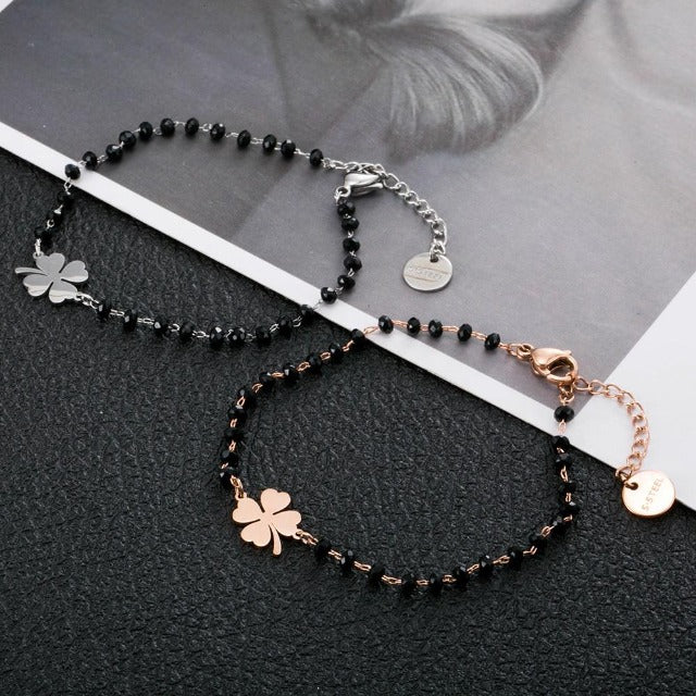 Ouxayapl Lot de 3 bracelets trèfle à quatre feuilles, plaqué or 18 carats, avec pendentif trèfle Ouxayapl Lot de 3 bracelets trèfle à quatre feuilles, plaqué or 18 carats, avec pendentif trèfle