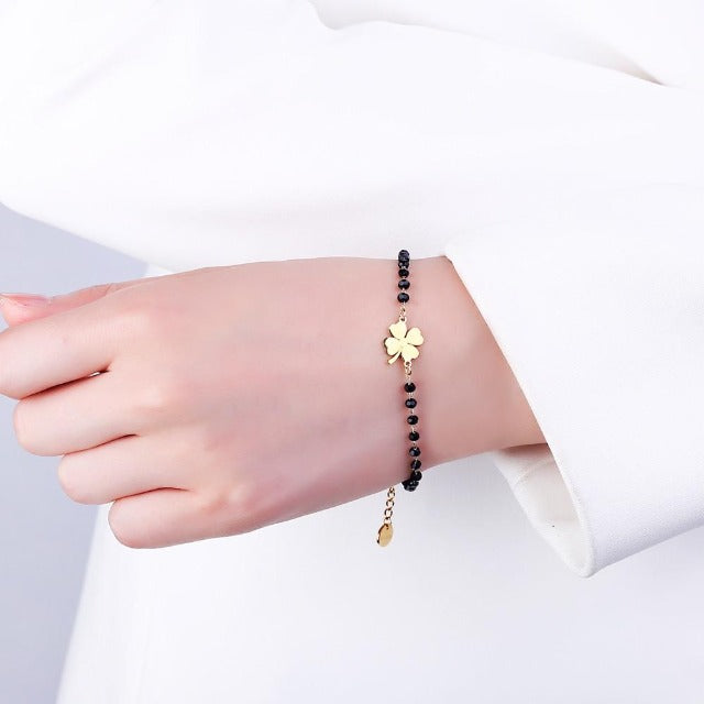 Bracelet Porte-bonheur Trèfle à Quatre Feuilles - Plaqué Or 18K, Acier Inoxydable, Réglable (16cm + Extension 4.8cm) - 11