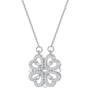 Collier Coeur Trèfle à 4 Feuilles Pendentif Porte Bonheur En Argent