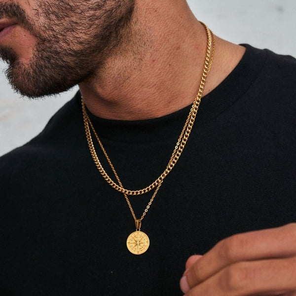 Collier Homme Pendentif Boussole – Chaîne Acier Inoxydable Argent/or – Longueur 50+5 Cm Ajustable – Cadeau Pour Homme Femme – Style élégant