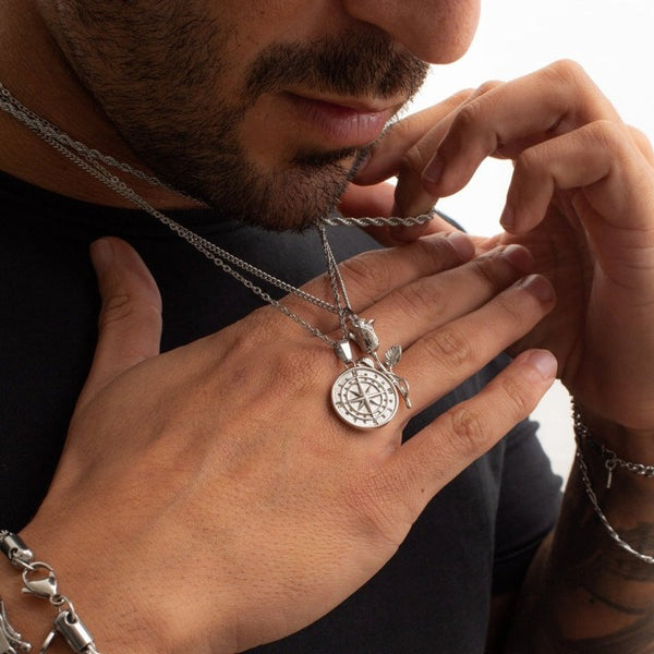 Collier Compass pour homme en Acier Inoxydable Doré