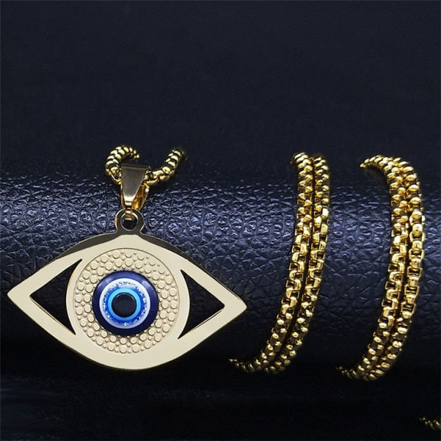 Collier mauvais œil, œil du diable ou Nazar boncuk doré en pendentif, bijou amulette de protection pour la chance. - France Collier mauvais œil, œil du diable ou Nazar boncuk doré en pendentif, bijou amulette de protection pour la chance. - France