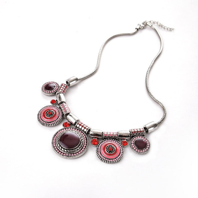 Collier cordon ethnique bleu grande médaille couleur argent - Titou va bien Collier cordon ethnique bleu grande médaille couleur argent - Titou va bien
