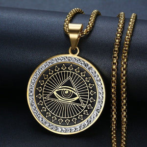 Collier Pendentif Oeil de la Providence Pyramide Illuminati or