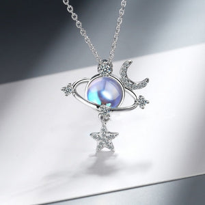 Collier Pendentif Pierre De Lune Bleue bleu clair