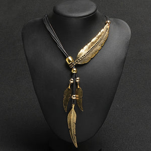 Collier Plume Femme or et noir