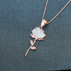 Collier Rose Fleur en Opale