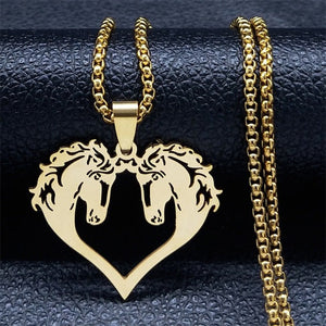 Collier Tête de Cheval Pendentif Femme Fille cheval double or