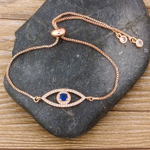 Gourmette Bracelet Contre le Mauvais Oeil Bleu Grec Turc Matiasma Mataki or rose