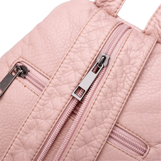 Roze Kleine Leren Rugzak voor Dames