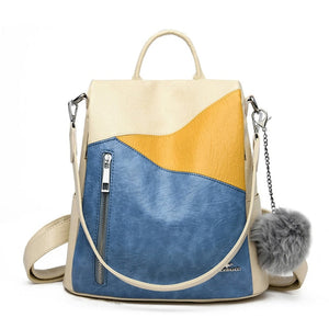 Rucsac de damă din piele tricolor albastru curea de umăr 