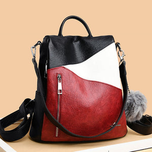 Sac À Dos Cuir Femme Tricolore Rouge Bandoulière