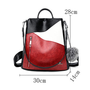 Sac À Dos Cuir Femme Tricolore Rouge Bandoulière