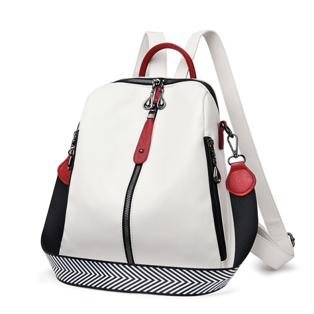 White Leather Backpack Satchel for Women 