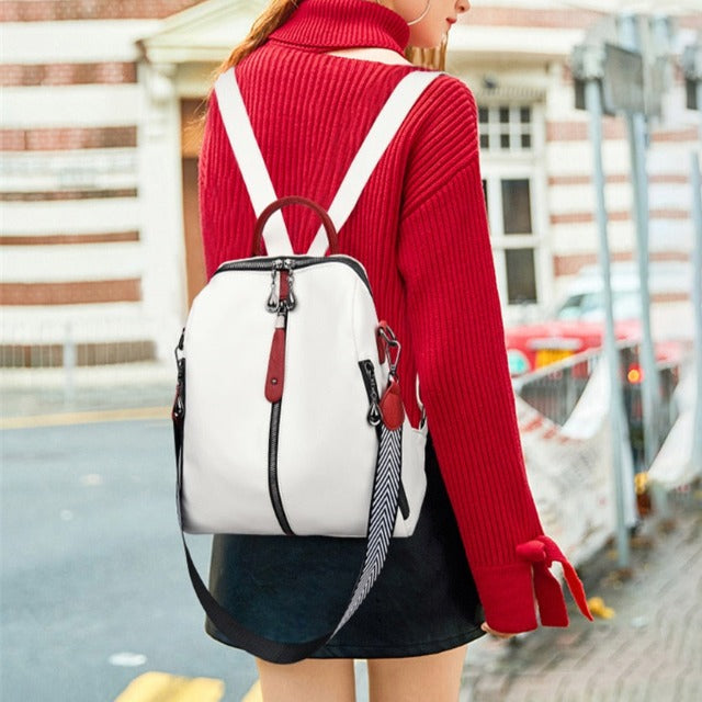 White Leather Backpack Satchel for Women 
